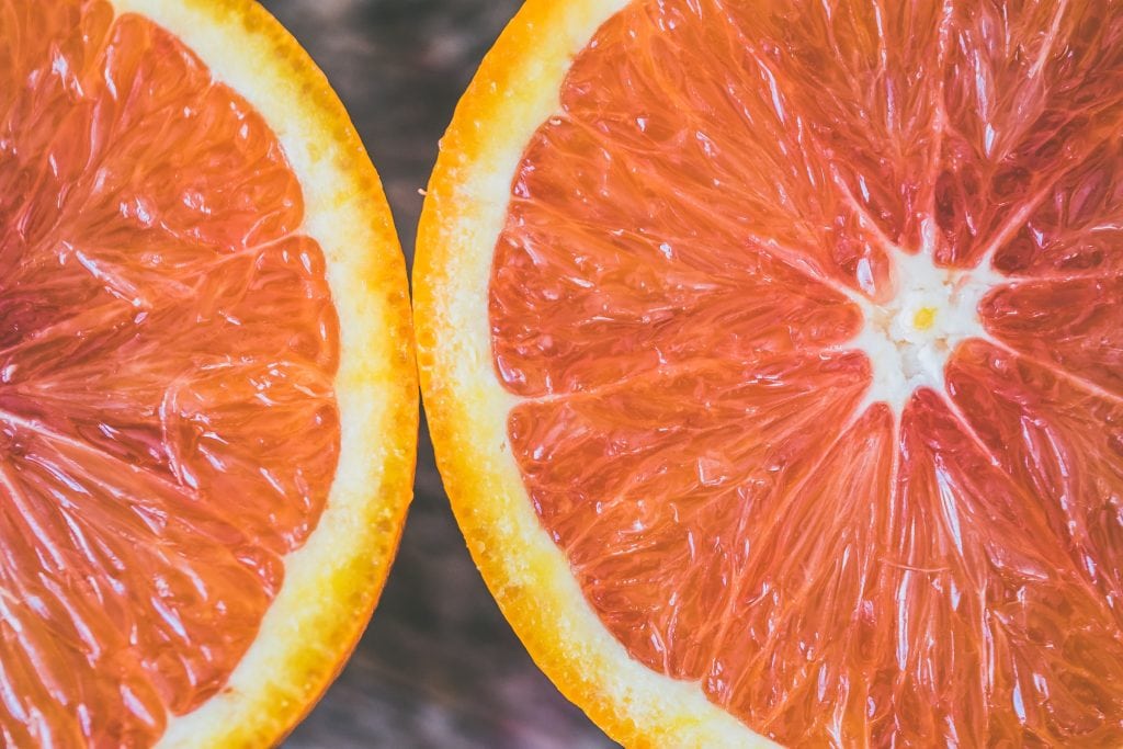 grapefruit cut in half up close