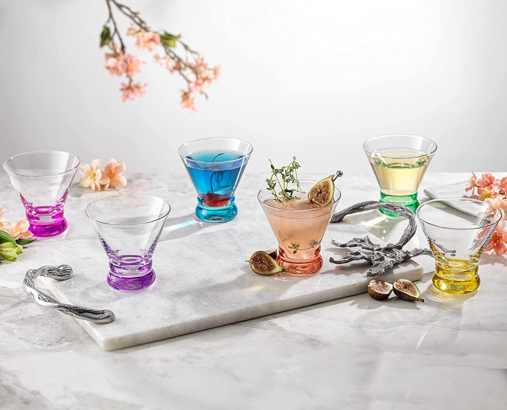 colorful martini glass set on marble table